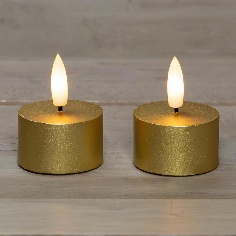 Set mit 2 goldenen flammenlosen Teelichtkerzen