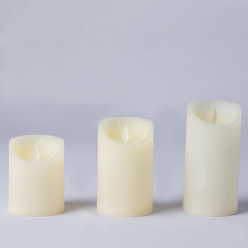 Set mit 3 flammenlosen Elfenbeinkerzen aus echtem Wachs