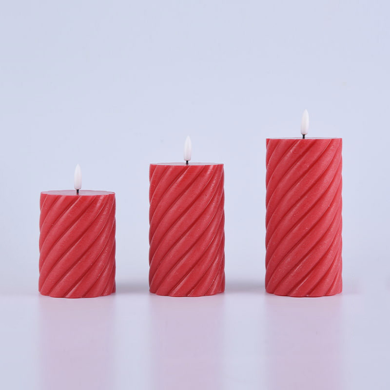 3er-Pack rote, spiralförmige, flammenlose Stumpenkerzen