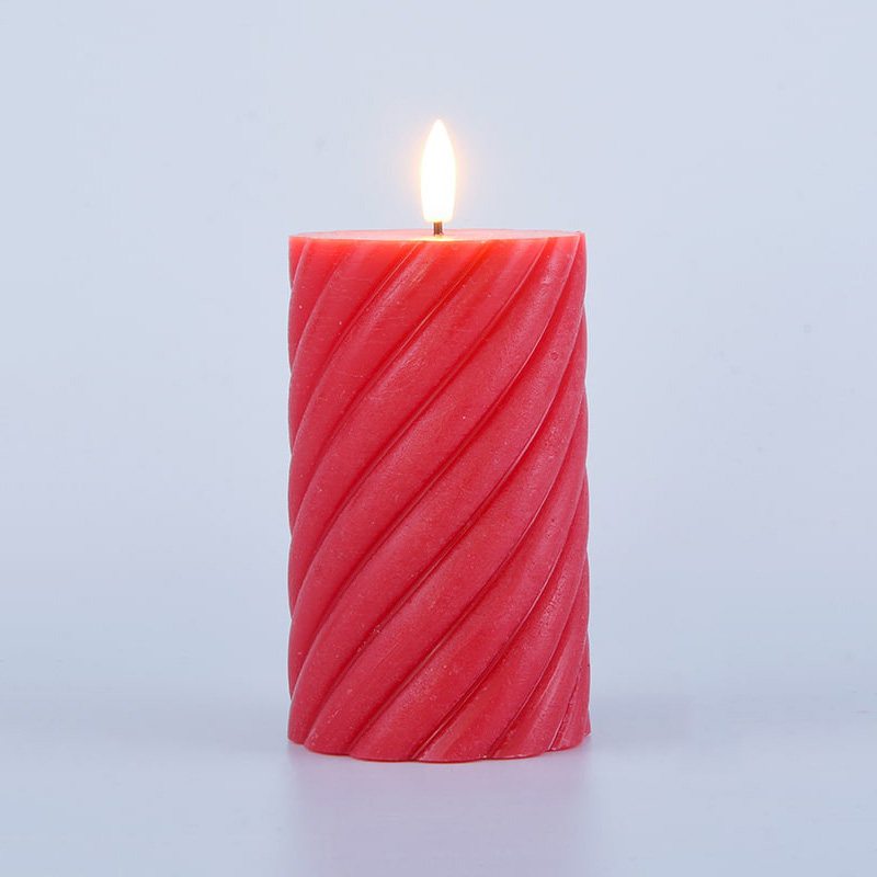 3er-Pack rote, spiralförmige, flammenlose Stumpenkerzen