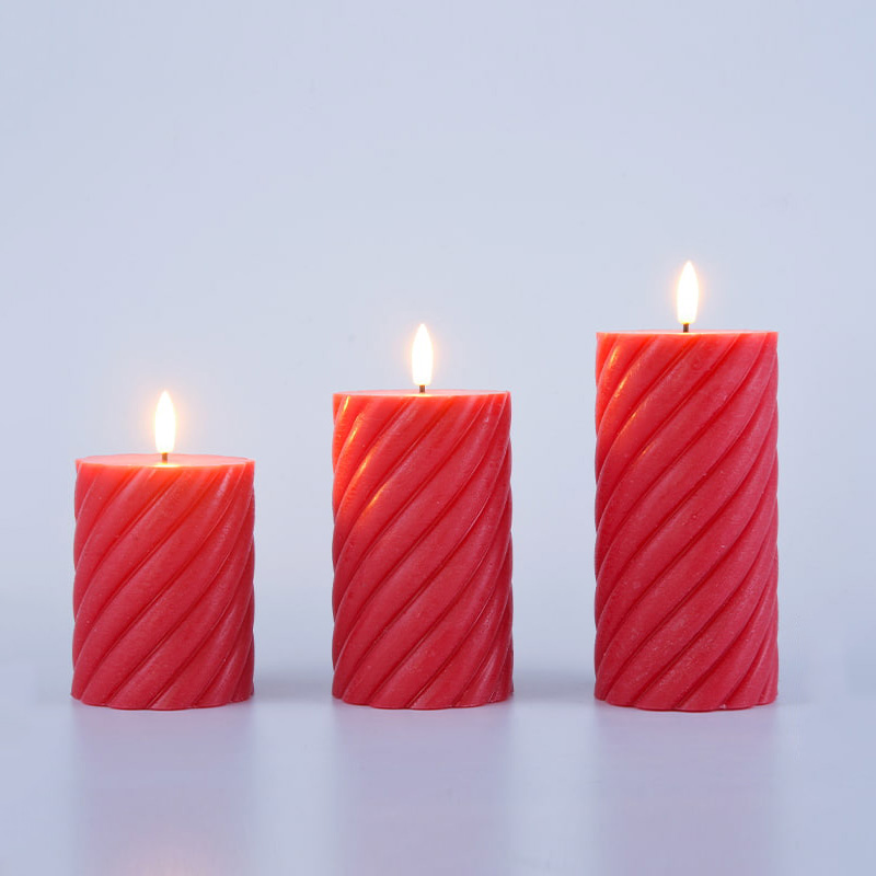3er-Pack rote, spiralförmige, flammenlose Stumpenkerzen